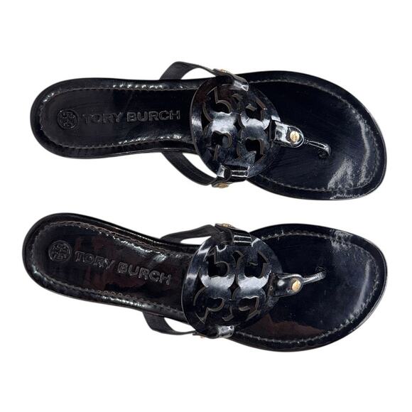 EUC Tory Burch Miller Black Sandals Flip Flops Size 11 Black Patent Leather - Picture 7 of 13